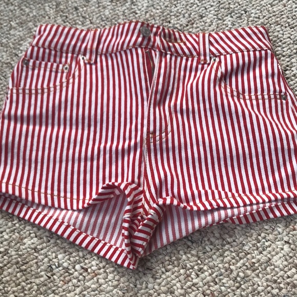 Red and white striped jean shorts